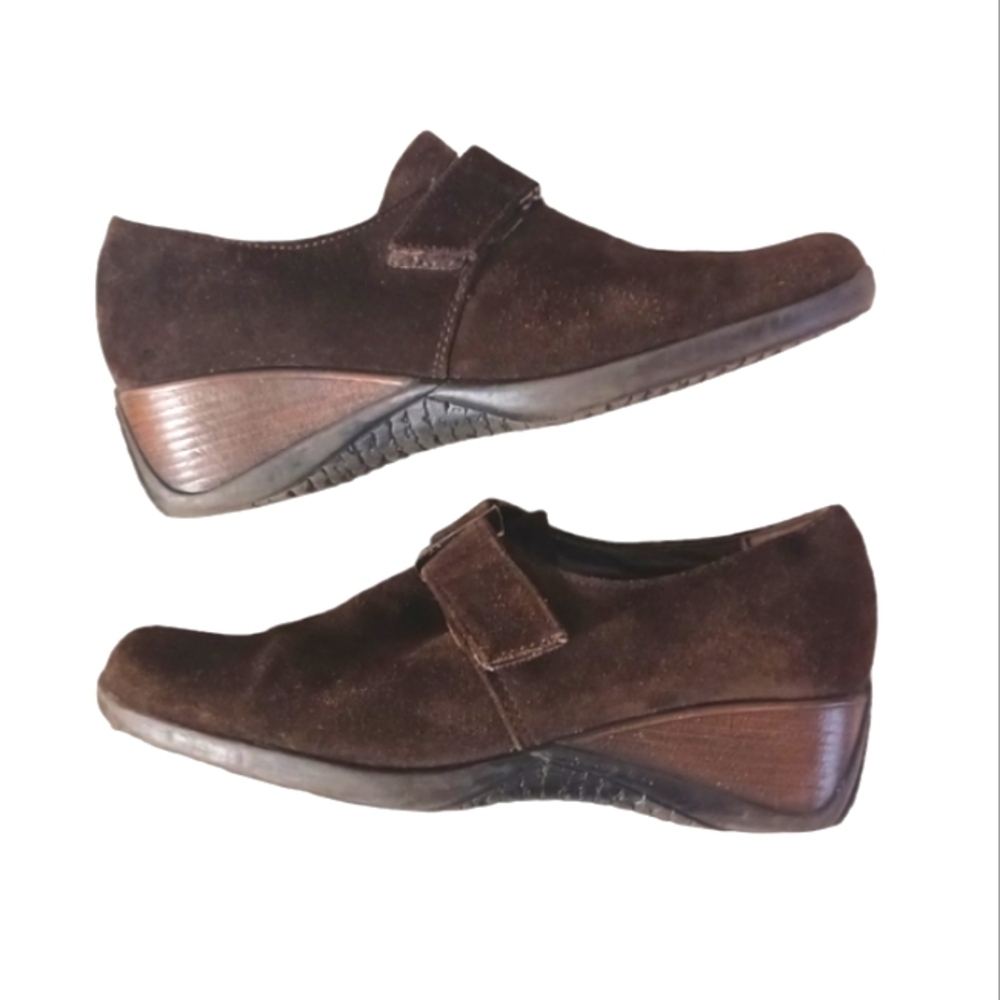 Aquatalia By Marvin K Espresso Brown Suede Comfort Shoe Wedge size 6.5